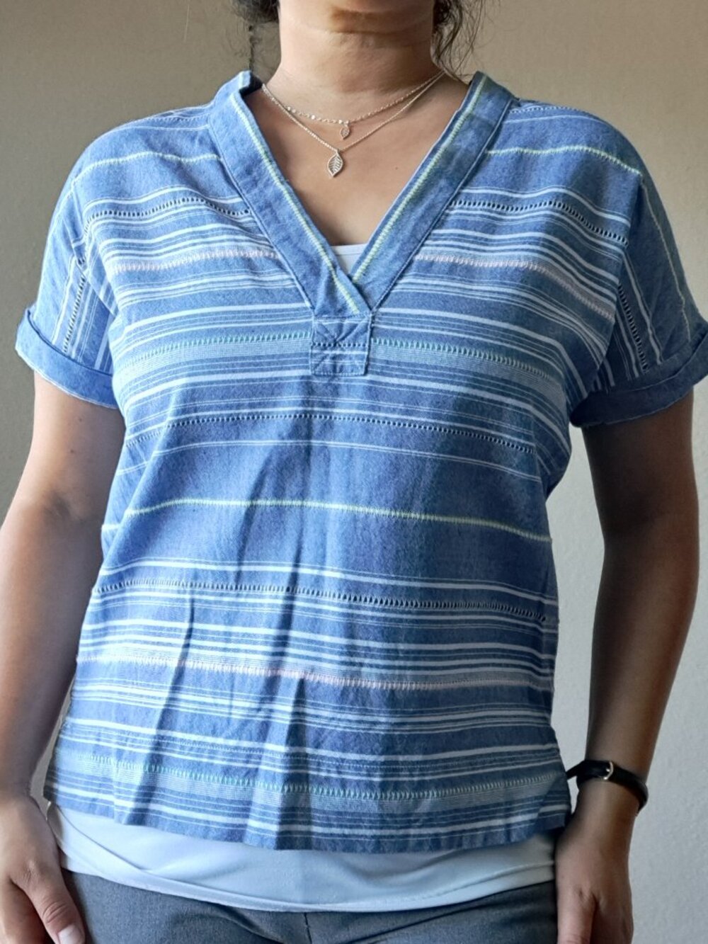 Marine Layer Modern Coastal Chic Blue Stripe Short Sleeve Top Size XS